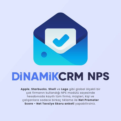 Apple, Starbucks, Shell ve Lego gibi global ölçekli bir çok firmanın kullandığı NPS anket yönetimi modelini DinamikCRM kullanıcılarına sunuyor ve bu sayede hesabınızda kayıtlı  firma, müşteri, kişi ve çalışanlara sadece birkaç tıklama ile Net Tavsiye Skoru anketi yapabilirsiniz.