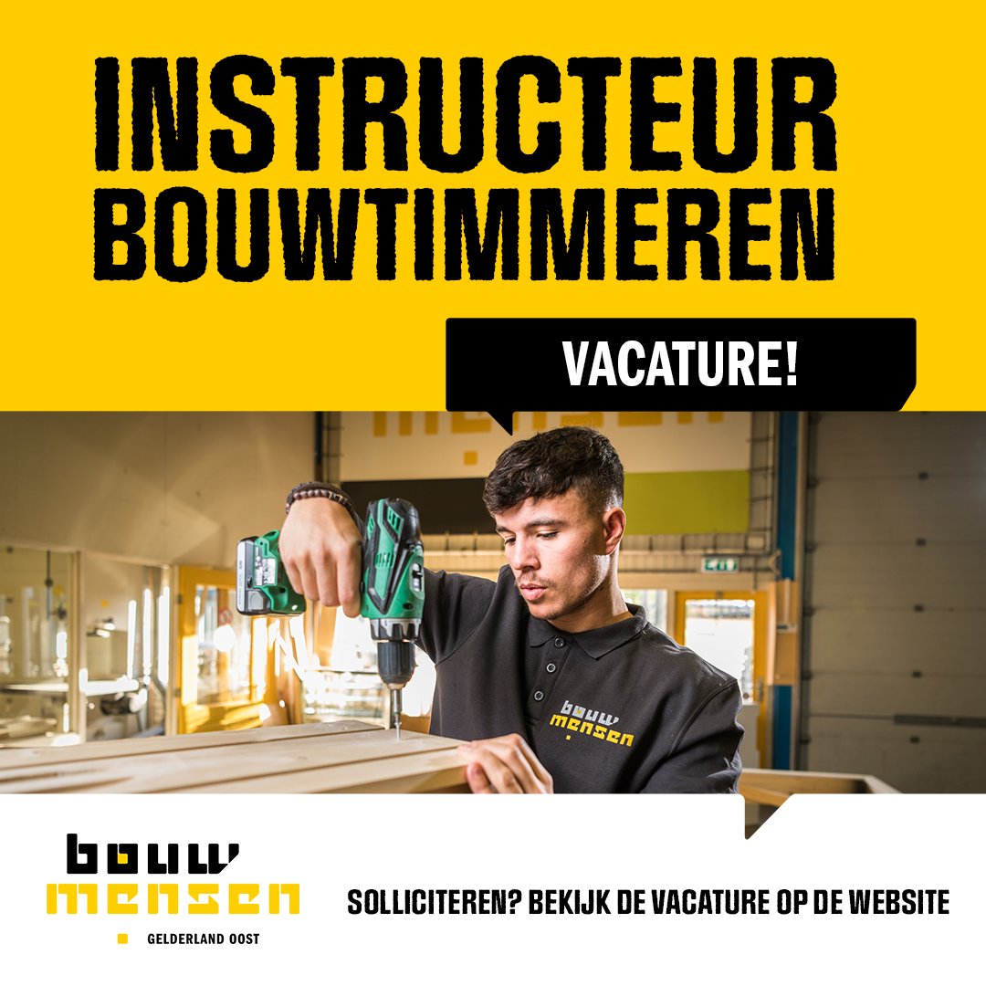BouwmensenGeldO's tweet photo. Vanwege groei van het aantal leerlingen en uitbreiding van activiteiten willen we ons team versterken en hebben per direct plaats voor een INSTRUCTEUR BOUWTIMMEREN.

Meer info:  
https://t.co/xkioXwt97d https://t.co/RdgnGWa5hh