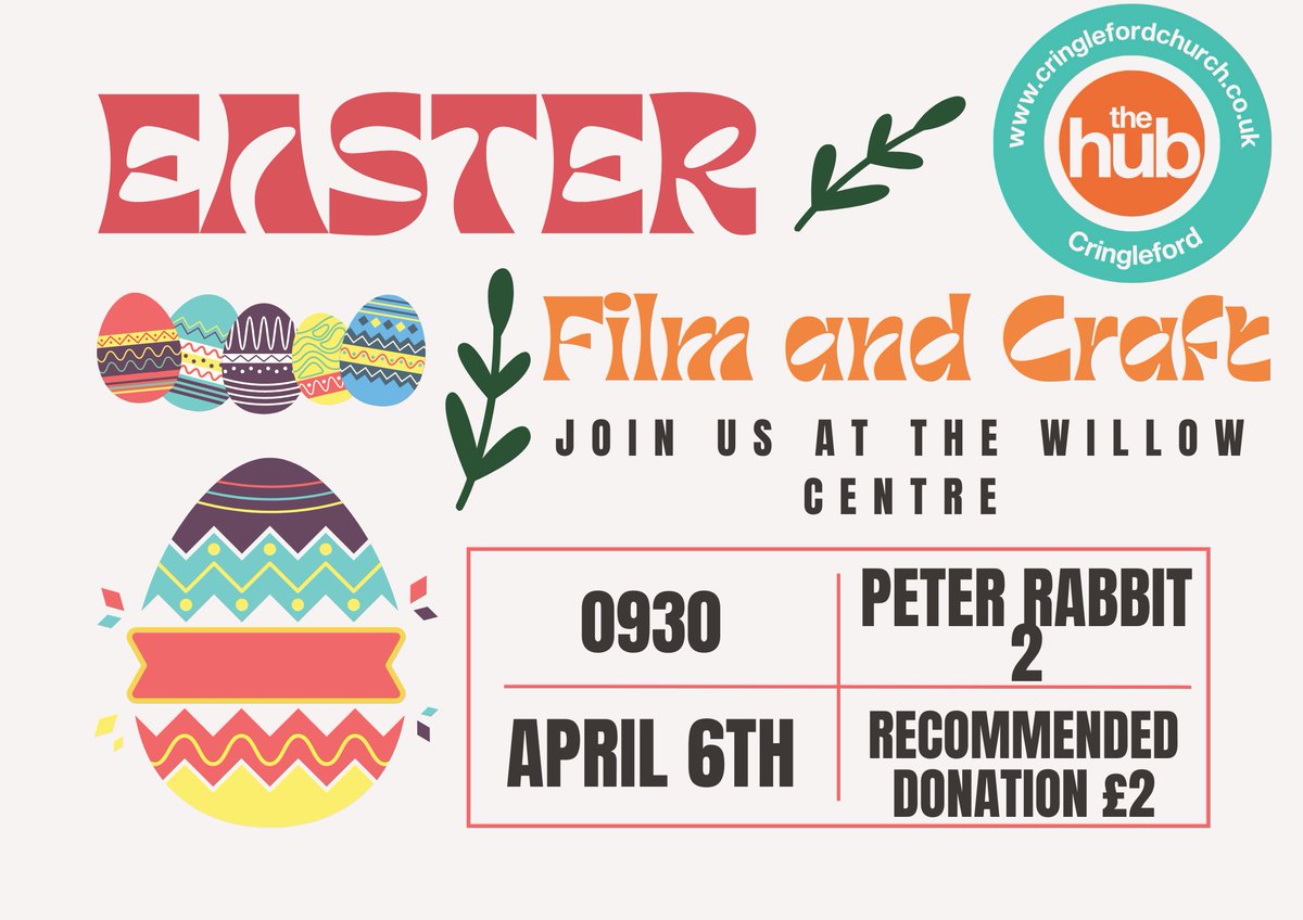 CringlefordHub's tweet photo. This Thursday morning at the Willow Centre we have film and crafts for your Little Ones and tea and coffee for you!

Come join us (and if you want any more encouragement check the weather forecast....) https://t.co/Q57bRDDRGm