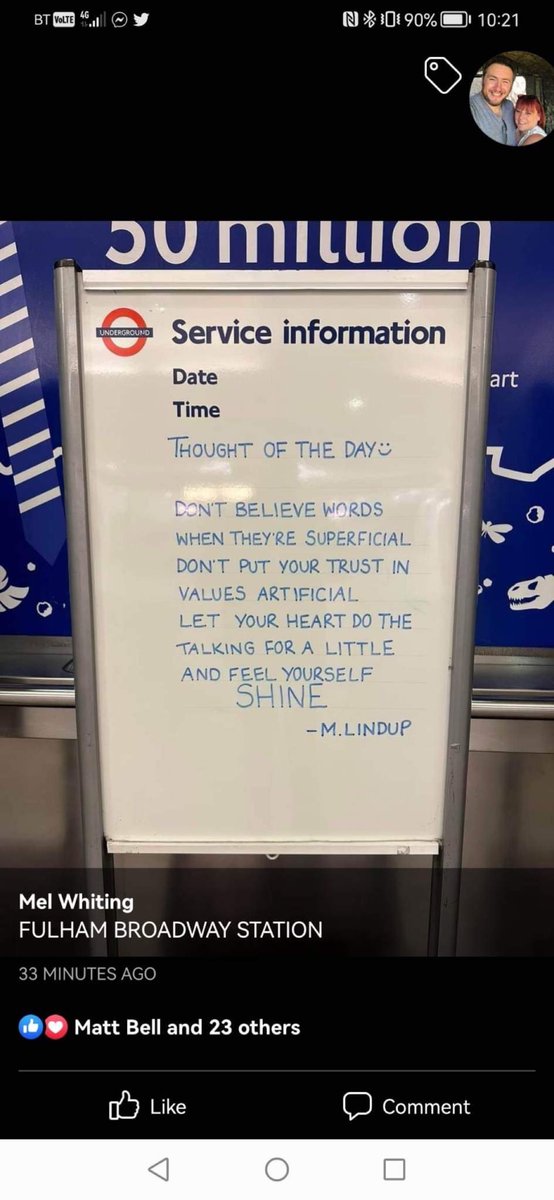 With thanks to whoever quoted this, Mel for photographing(?) and JJBass for sharing. From ‘People’, written and recorded in 1983 with Level 42. #StandingInTheLight