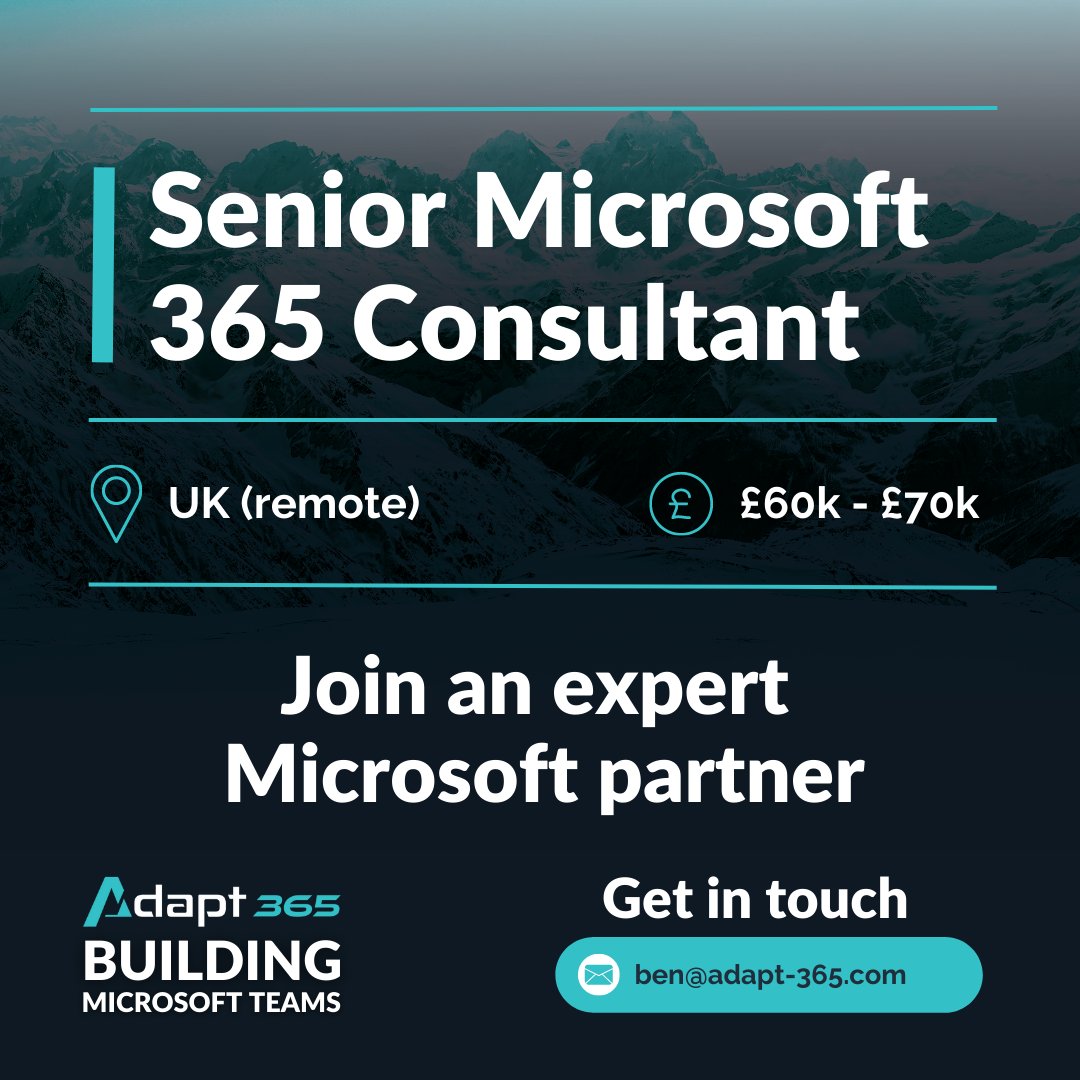 Adapt_365's tweet photo. Are you experienced with Microsoft 365?  👀 If you’re looking to boost your career, join one of the UK’s specialist Microsoft partners! 💥 

You’ll take on a key role for the company and work on their fast-paced projects. 🌟

💵 £60k - £70k + benefits
🌟 Join an expert Micros ... https://t.co/Yd0nRTaBci