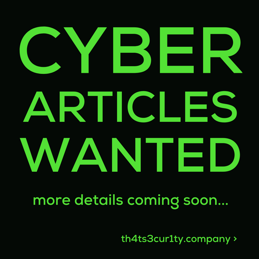 th4ts3cur1ty's tweet photo. Do you know a great writer who has an interest in cyber?
Want to have your article published?

Follow our page for more details to come...

#infosec #cybersecurity #writer #writers #cybersecuritywriter #cybersecuritywriters #infosecwriter #infosecwriters #cybersecurityarticle https://t.co/RKjFS4jcGN