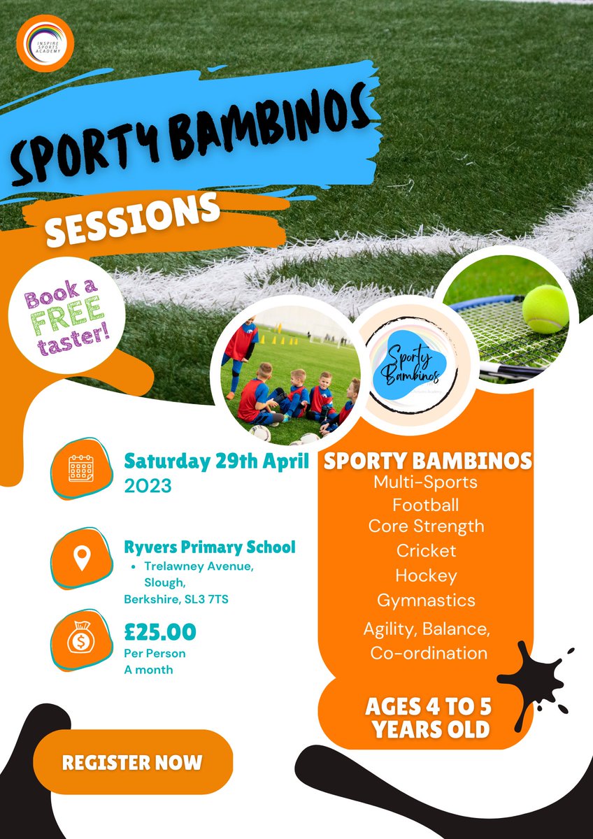 InspireSportsA2's tweet photo. 𝗦𝗣𝗢𝗥𝗧𝗦 𝗧𝗢𝗧𝗦

Launching our brand new 𝗦𝗣𝗢𝗥𝗧𝗦 𝗧𝗢𝗧𝗦 offering a FREE taster session. Then weekly Saturday morning sessions. 

🗓️ Saturday 29th April
📍 Ryvers Primary School 

🟣Little Bambino’s
🟠Mini Bambino’s
🔵Sporty Bambino

@RyversSchool https://t.co/m9wJ5BjdNz