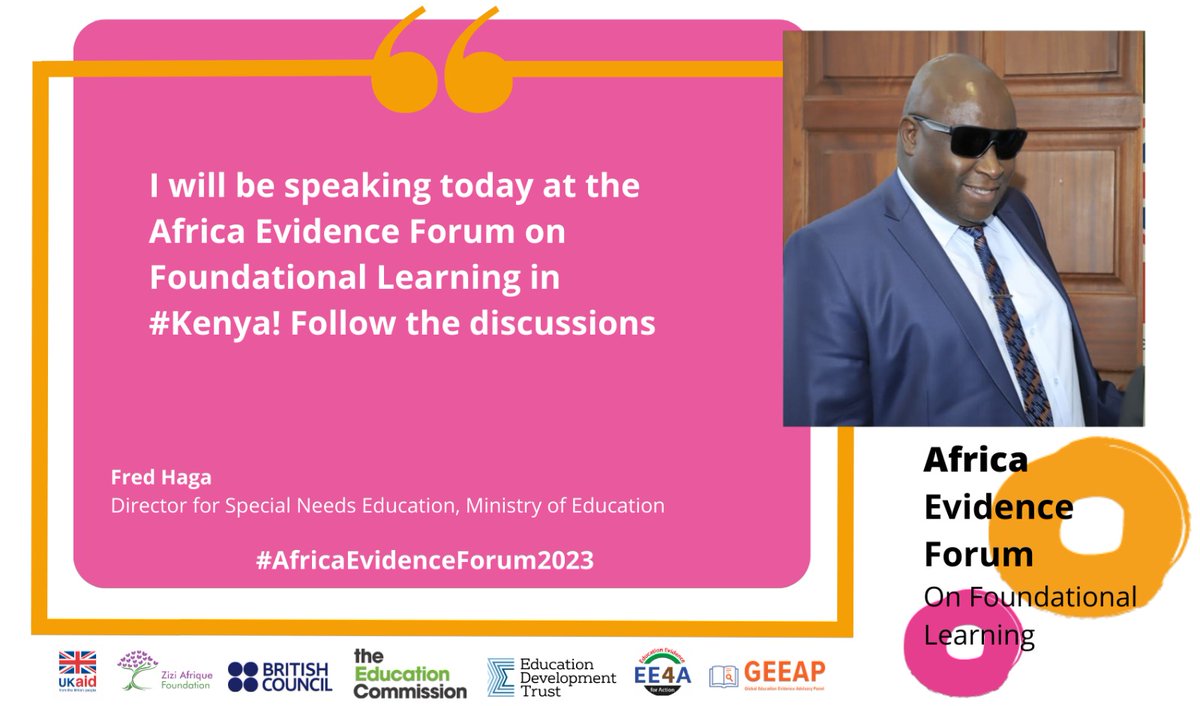 mizizielimu's tweet photo. An all inclusive education system gives the guarantee that individuals are equipped with the necessary tools and resources to succeed. ~ Fred Haga, Director of Special Needs @EduMinKenya 
#AfricaEvidenceForum2023 #FoundationalLearningForAll #TransformingEducation https://t.co/teIYBLp1kE
