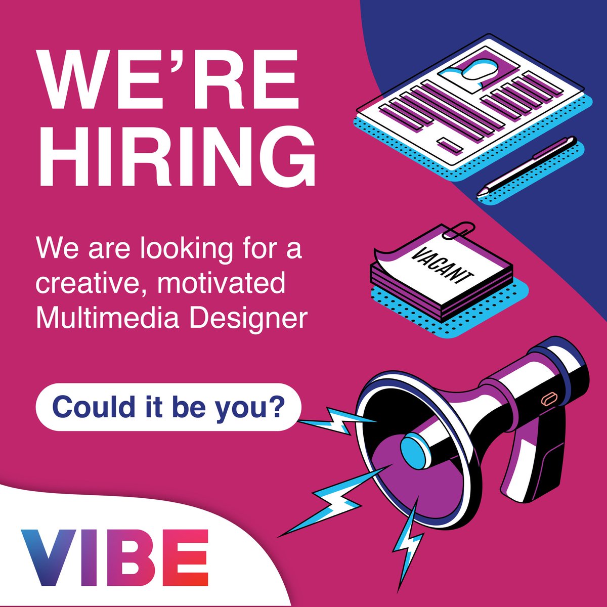 VibeExperiences's tweet photo. We Are Hiring!   📣📣
We are looking for a creative, motivated MULTIMEDIA DESIGNER who is eager to grow, actively produce strong content and creative executions.
Please send your CV &amp; Portfolio to experiences@vibeexperiential.co.za
#vibewithus 
#agencylife #multimediadesigner https://t.co/pkOVmuyGOe