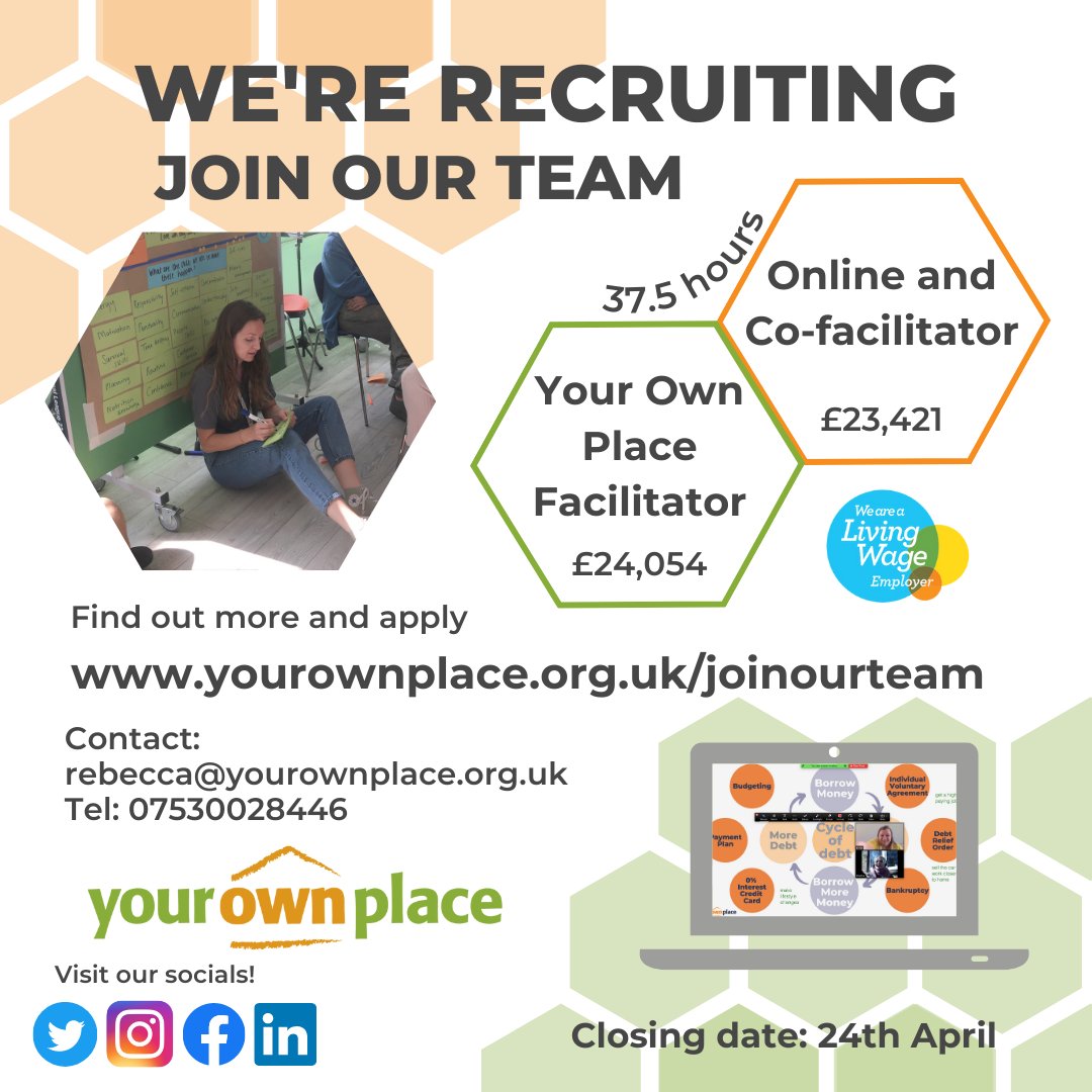 Local social enterprise @yourownplace are hiring 2 facilitators to join their team! Please share amongst your networks and direct any interested applicant to their website buff.ly/3nrHMM9 #hiring #jobvacancy #SocEnt #facilitator #Recruiting