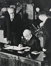 #4thApril1949 Carlo Sforza, Minister of Foreign Affairs of #Italy signing the #AtlanticPact. That signature was the result of an enlighted and inspired vision. It is today more meaningful than ever beacuse it represents our freedom and the community of our values. #WeAreNATO