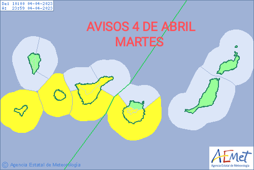 🟡La Aemet mantiene activos los avisos por intensas rachas de viento🌬️, principalmente, en el litoral sureste de Gran Canaria, Tenerife, El Hierro y oeste de La Gomera. 
🌊Mal estado de la mar, con componente norte (fuerza 7).