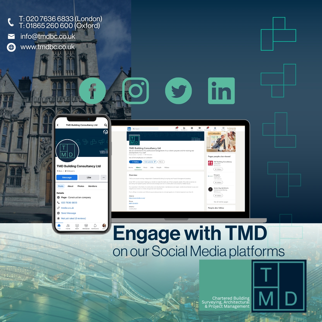 You can now find TMD on Facebook, as well Instagram, Twitter and LinkedIn. There's also the option to contact us directly on our website with any questions or enquiries you have. 🖥️

tmdbc.co.uk/contact-us

#surveyors #design #projectmanagement #RICSsurveyor #buildingsurveyor