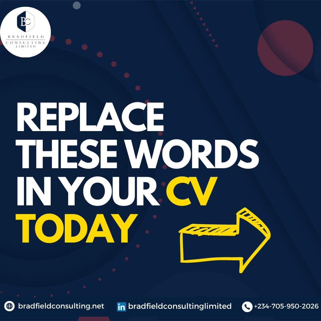 B_FConsulting's tweet photo. Replacing these over-used words in your CV with new ones and in-demand skills will help you standout from your peers when applying to a new job.

Like and comment below, which of these new words you would like to use when updating your CV.
——

Peter Obi | Portable | Airpeace | https://t.co/hZ3arCqu0C