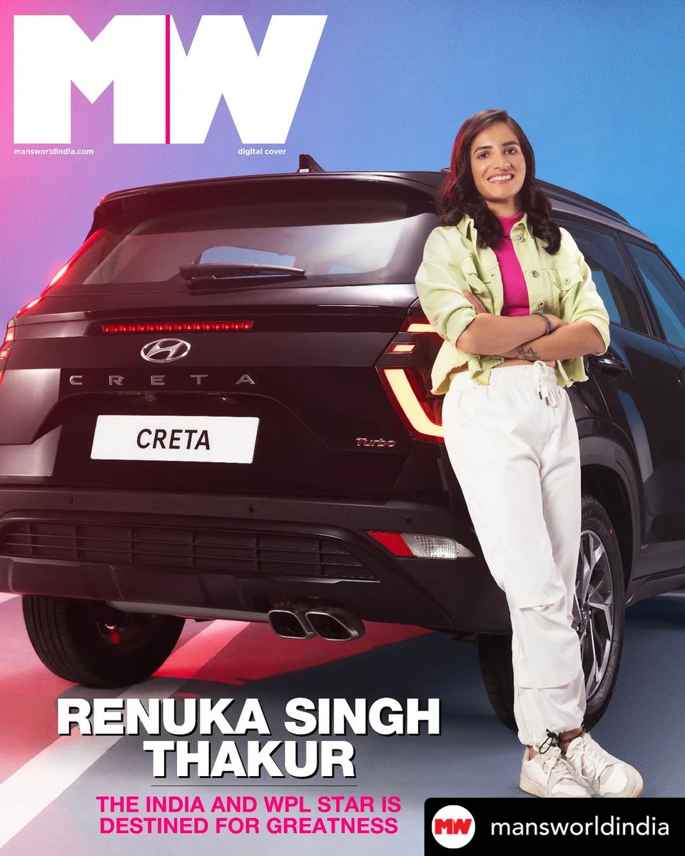 HyundaiIndia's tweet photo. A gifted bowler with a reputation for getting quick wickets, Renuka Singh Thakur steals the limelight. Bold and fearless, her performance helps the Indian Women's team shine regardless- just like the Hyundai CRETA.
#Hyundai #HyundaiIndia #ILoveHyundai #TheDriveWithin https://t.co/gfDEiOIS77