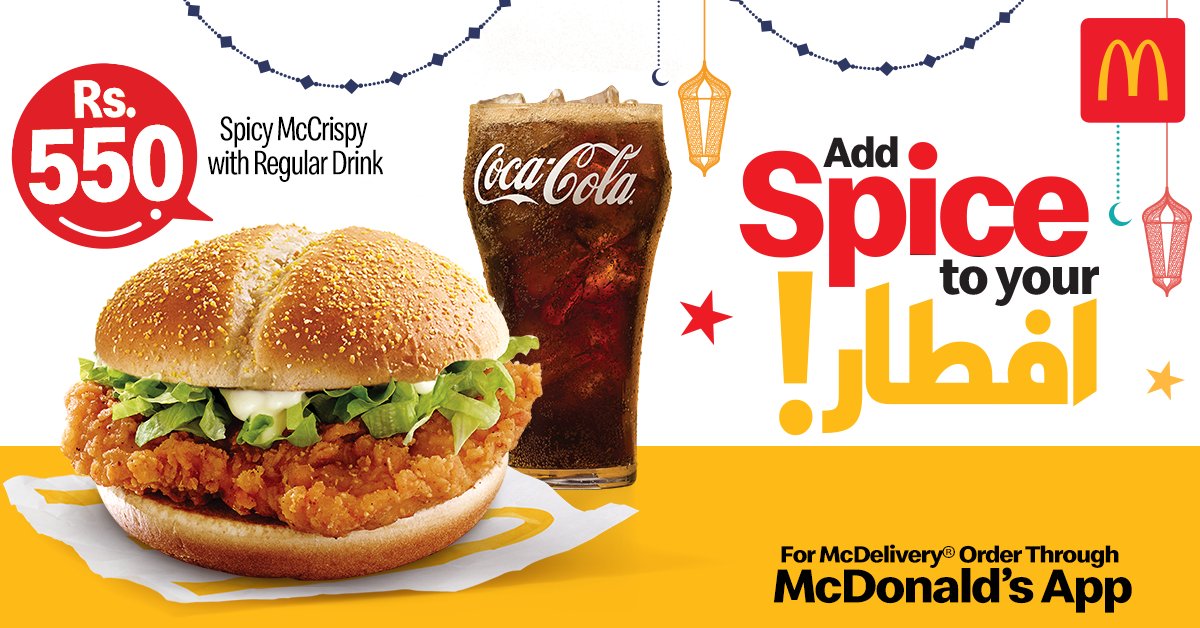 McDonaldsPK's tweet photo. Can't decide what to get for iftaar?π
Enjoy our Spicy McCrispy and Regular Drink for just Rs.550 to add that Spicy touch to your iftaariπ₯°
Download the McDonald's App to order now:
https://t.co/LUkU5UjAWn
#McDonaldsApp #RamadanDeal #SpicyMcCrispy https://t.co/7IvTIHrsw0