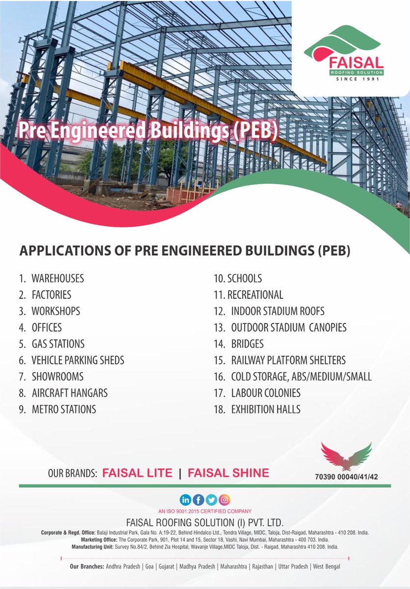 RoofingFaisal's tweet photo. Applications of Pre Engineered Buildings (PEB)

For more details visit our
Website: https://t.co/wk3db3Z85b
OR Contact
Customer Care
7039000040/41/42

#faisal #faisalshine #faisallite #faisalroofing #faisalfactory #roofingsolutions #roofingaccessories #pebinstallation https://t.co/FotfDZZ0cL