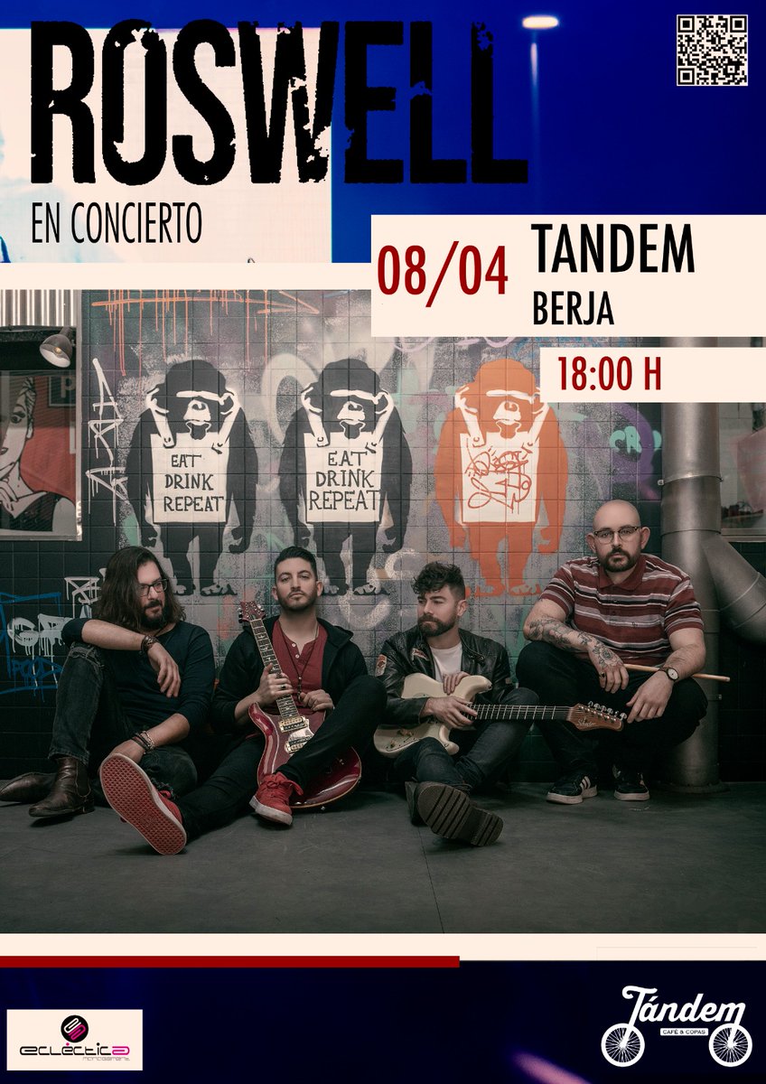 Este #Sábado8 desde #Jaen estarán con nosotros <a href="/Roswell/">Zach Lechl Smith</a> !! No os perdais este grupazo!! Entradas ya disponibles en Tándem Café &amp; Copas !! Ganadores del concurso de bandas de #RockFM !!
Entrada: 5€ con un tercio de cerveza.
#Tándem #Berja #Almeria #Jaen #RockAlternativo