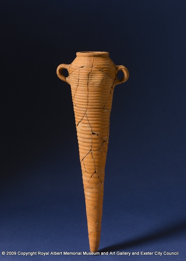 RAMMuseum's tweet photo. This is the most complete amphora discovered from Roman Exeter. Carrot amphorae are named after their similarity to modern-day carrots. They were used for importing exotic fruits to Roman Britain - probably dates from Palestine. ๐ฅ๐๐
#InternationalCarrotDay #RomanExeter https://t.co/Z2igKX6U5i