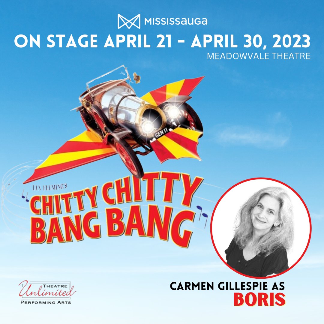 "🎭 Cast Spotlight: Carmen Gillespie - Boris | ""There's nothing quite like a large group of creative people supporting each other and working together." Come see Chitty Chitty Bang Bang at The Meadowvale Theatre, Mississauga | April 21 - 30, 2023
🎟 Tickets »