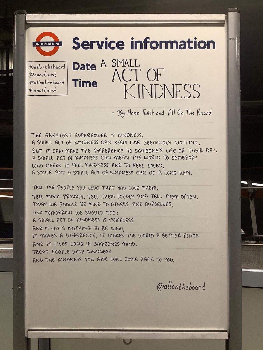 allontheboard's tweet photo. A small act of kindness is priceless and it costs nothing to be kind; 
It makes a difference, it makes the world a better place and it lives long in someone’s mind.

@MrsAnneTwist x @allontheboard https://t.co/Pik7eaqOr5