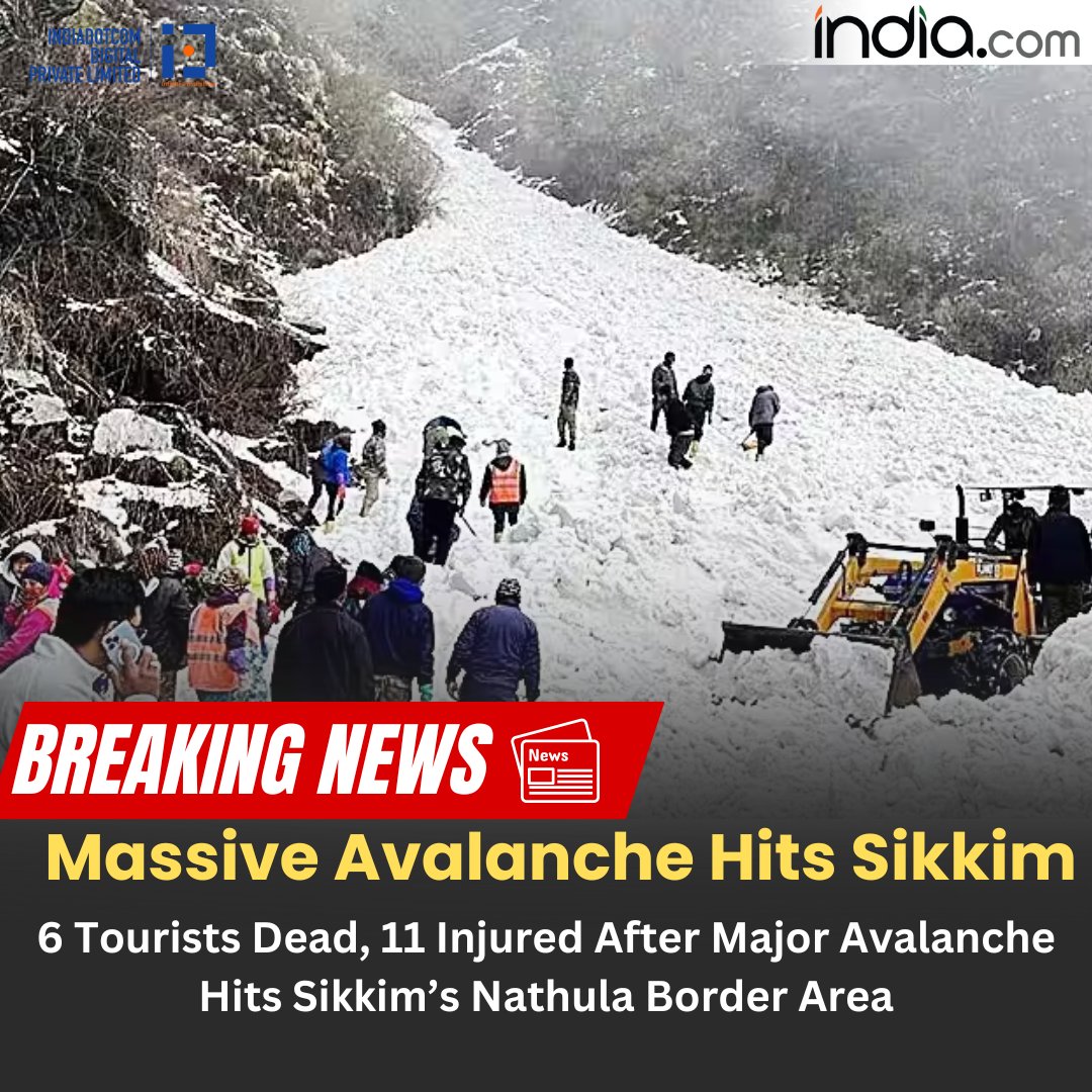 indiacom's tweet photo. #BREAKINGNEWS: Major avalanche in Sikkim's Nathula border area.
Read More: https://t.co/LQmeqdmjA6
#SikkimAvalanche #MassiveAvalanche #Tourist #Travel #Sikkim https://t.co/IhSBCnpTIX