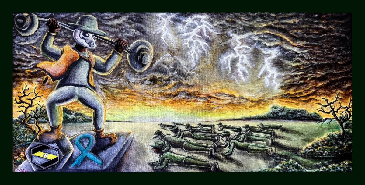 OctazureArts's tweet photo. An acrylic painting on canvas I did for my platoon. Just something to show for subliminal, visceral amusement.

Artwork©R.C. 'XXIII https://t.co/j7UvSVmWPZ