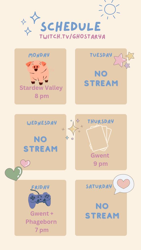 Updated stream schedule for this and upcoming weeks! 

I might add a surprise stream sometime soon because I would really want to play Stillness of the Wind.

Join me for any of these ❤️
Twitch.tv/GhostArya