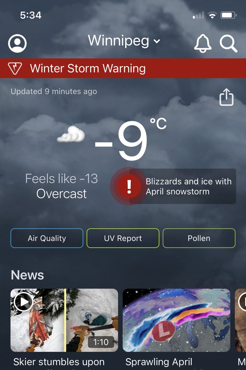 BRSport1000's tweet photo. Winter Storm Warning 
Hey Winnipeg, no spring for you #spring #springblizzard https://t.co/QKGhMVSUEA