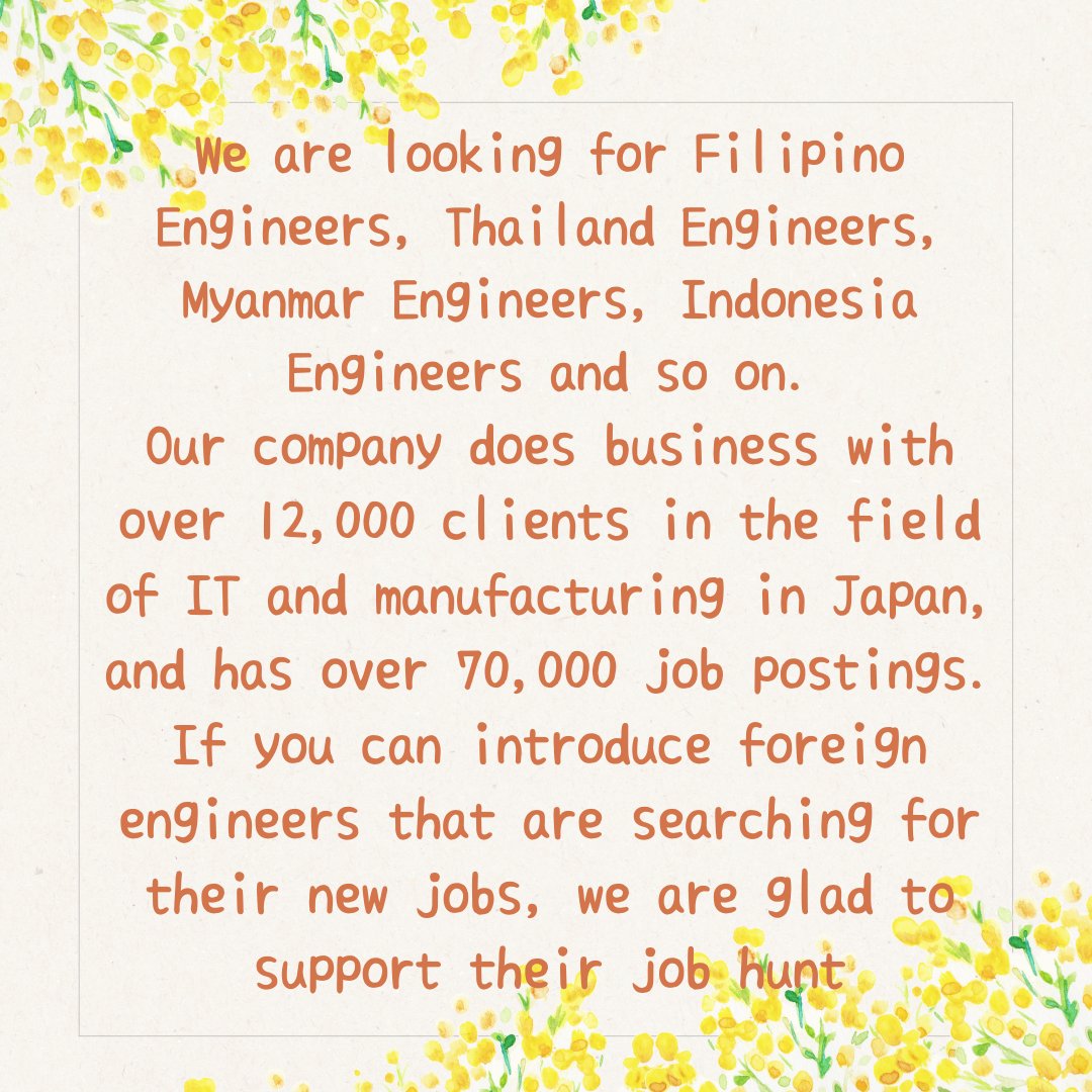 workport_GP's tweet photo. TO:#Philippines, #Thailand, #Indonesia, #Nepal #referralagency, #Brazil, #Europe #America
#employmentagency or #Freelancer!!

☘Please send me message if you are interested in this post
#talentacquisition #recruitment #HR #recruitmentagency #hiring #JobsinJapan #Japan
 #career https://t.co/lW7FMc4jua
