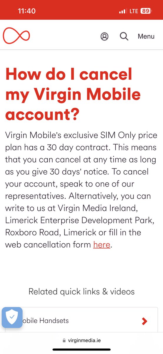 sandraos88's tweet photo. @VirginMediaIE Yes I will be keeping the number. Why does your website provide a link to an online cancellation form if no such thing exists?! https://t.co/RBsO9L0kB0