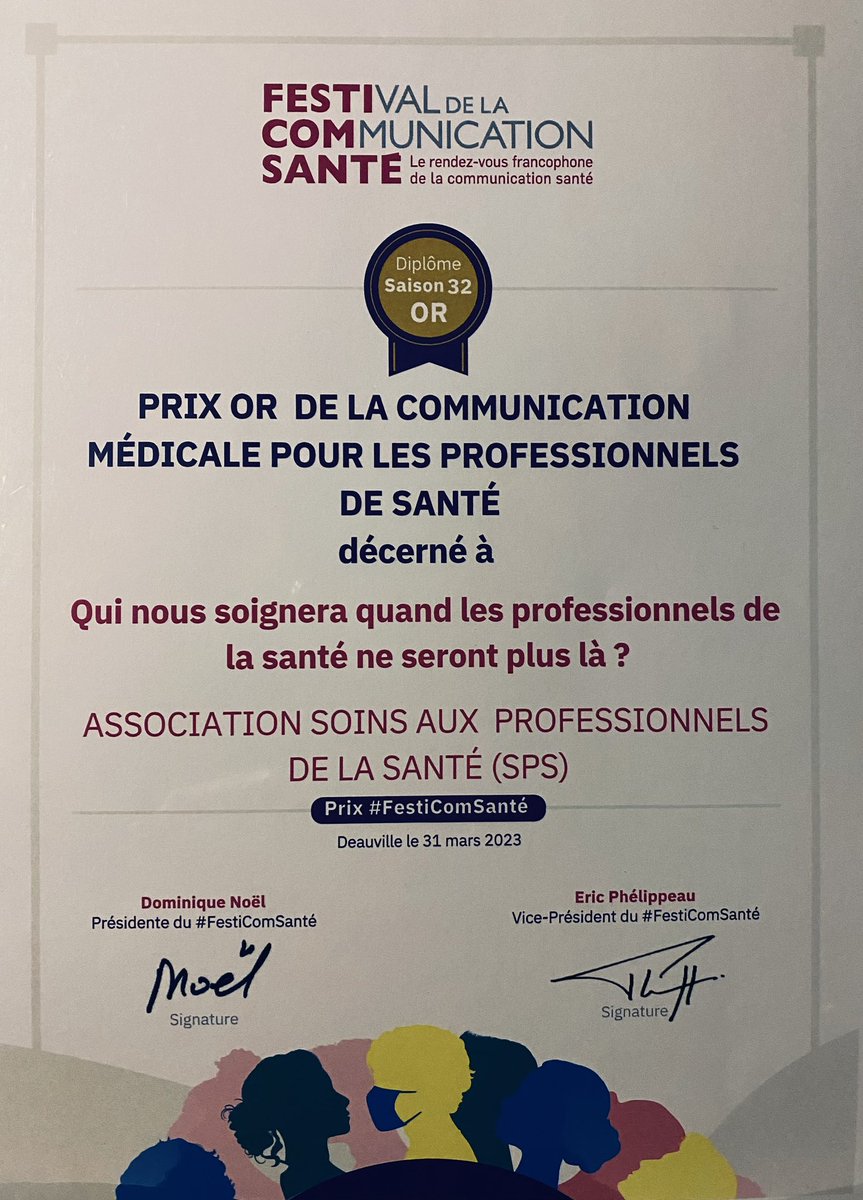 SPS_institut's tweet photo. Nous sommes fiers et honorés d’avoir remporté le prix or au 32ème @FestiComSante dans la catégorie communication médicale aux professionnels de santé
🏆 Le palmarès complet du #festicomsanté 
👉 https://t.co/K0nyQ5t7KV
#suicide 
 #soignants #prosdesante https://t.co/ZabhS3WwAq