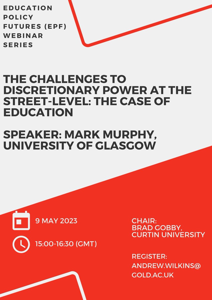 What has been the impact of performativity cultures, accountability regimes and creeping juridification on the discretionary powers of professionals in education? Join us for a conversation with Mark Murphy @socialtheoryapp via webinar on 9 May Email/DM to attend