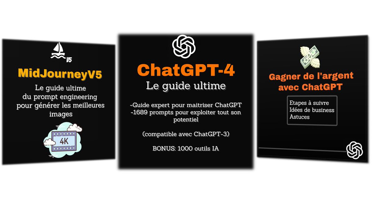 DisizYyov's tweet photo. Après un mois de travail 

Le guide ultime de ChatGPT est prêt :

+1500 prompts

Gagner l’argent avec ChatGPT.

Maîtriser Midjourney V5. 

1000 outils IA

Il est gratuit pendant  48 H  

Pour l’avoir : 

Follow : @DisizYyov  pour DM
Commente : « ChatGPT »
Retweet 
Fav ❤️
#Chatgpt https://t.co/Ovm9irUx24
