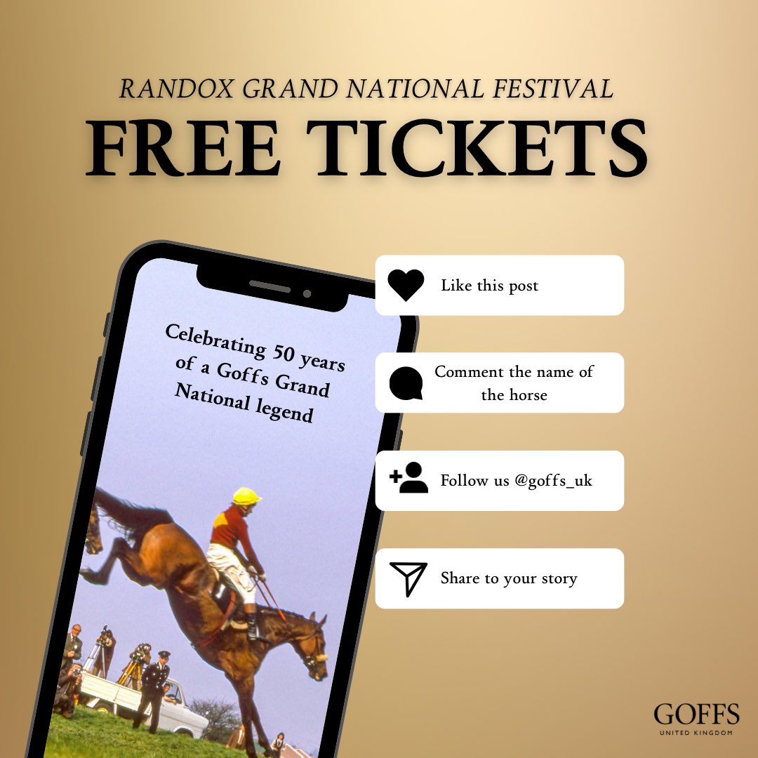 ✨ 𝐂𝐎𝐌𝐏𝐄𝐓𝐈𝐓𝐈𝐎𝐍 𝐓𝐈𝐌𝐄 ✨

𝓦𝓲𝓷 a pair of tickets to the Randox Grand National Festival 🎟️

3 winners will be announced on Thursday 6th April. 

Head over to our Instagram to enter👇
bit.ly/3Kvj2vx

#GrandNationalFestival | <a href="/AintreeRaces/">Aintree Racecourse</a>