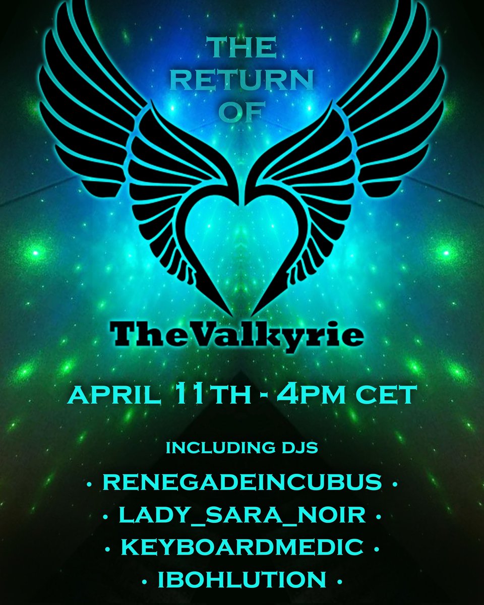 The Return of the Valkyrie is upon us! The 11th of April! Kicking off the event at 4 PM CET in the USA!#hardstyle #twitch #DJ #communitylove❤ #guesswhoisback #bangers #tunes #goth #pagan #dnb #dubstep #dubstyle #hardcore #bounce #movethecrowd #dance2thebeat #bethere #11thofApril