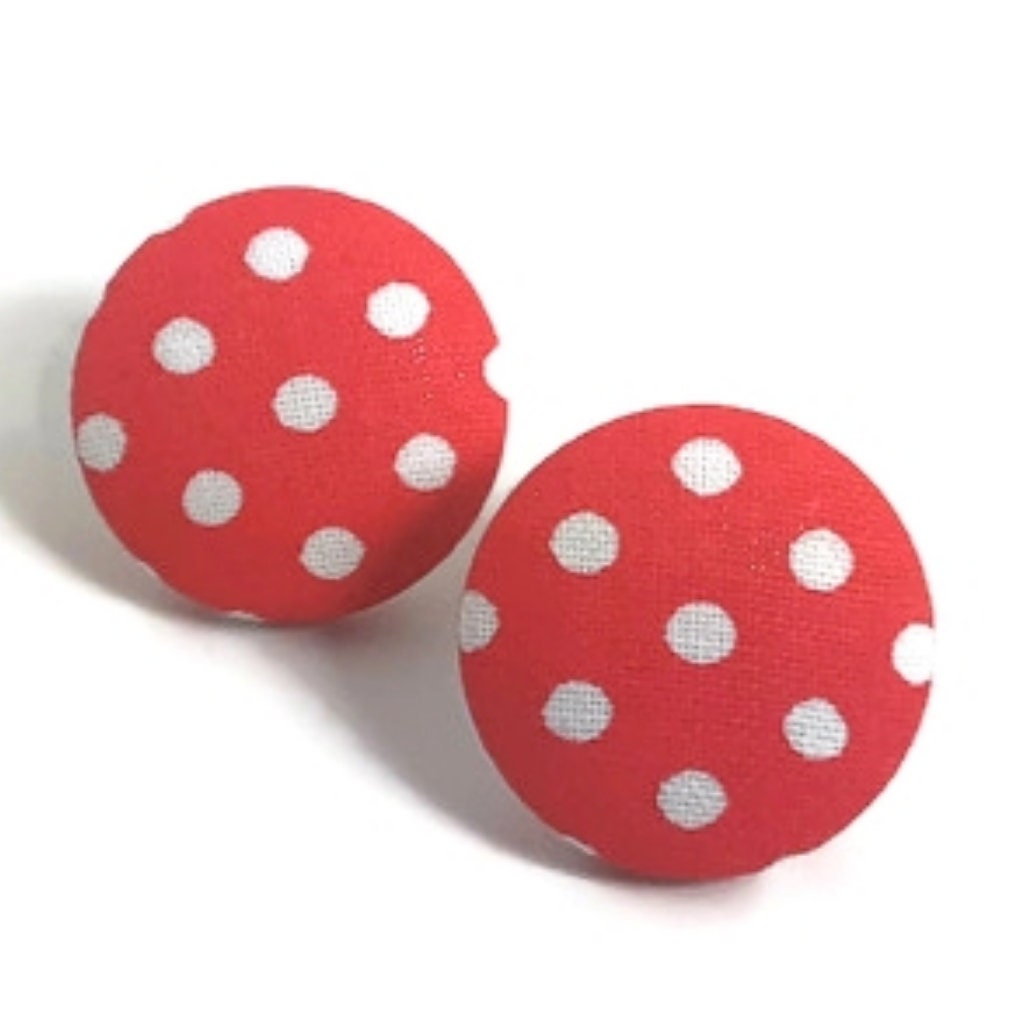 Polka Dot Red Fabric Wrapped Button Stud Post Earrings tuppu.net/c2a2cd2e #HealingOils #EtsySeller #NaturesGroove #Etsy #HealthIsWealth #ButtonEarrings #Ebooks #BlackOwnedbusiness #Detox #FashionJewelry