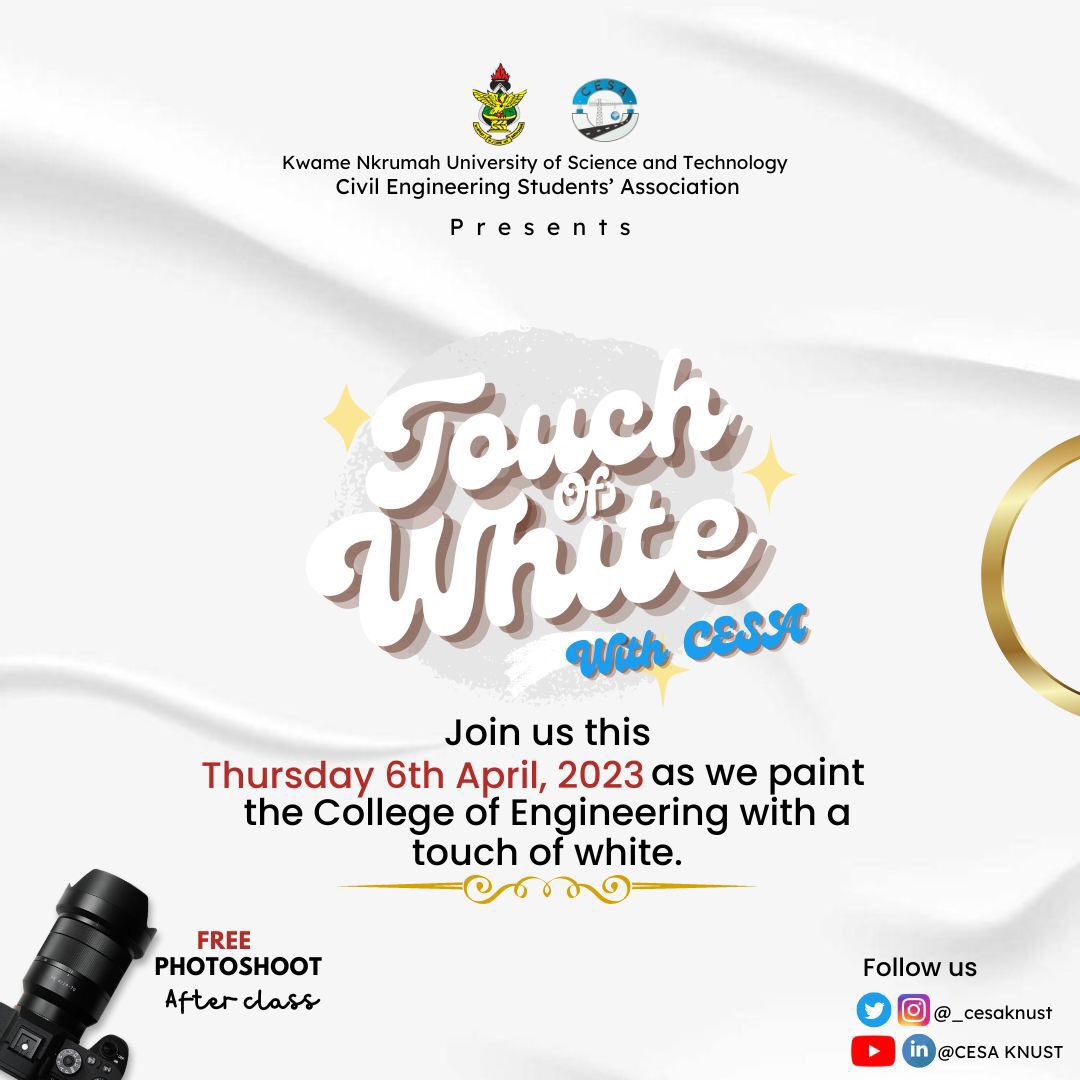_cesaknust's tweet photo. CESA-KNUST || A TOUCH OF WHITE WITH CESA 💙🤍
Join us this Thursday 📌

#TouchOfWhite🤍
#CesaEdiboard23
#CesaKnust https://t.co/6sUiw8cviM