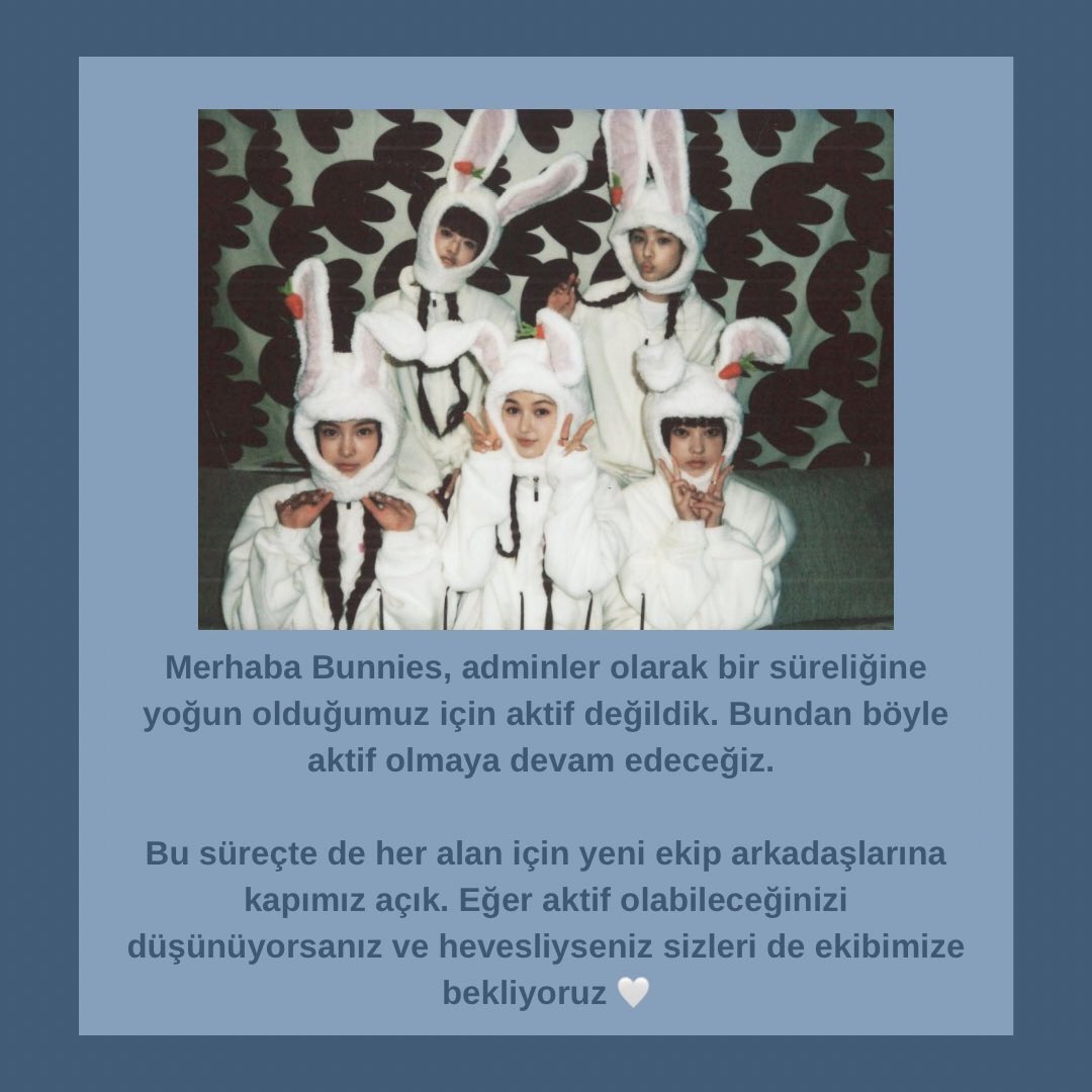 [‼️] Bunnies! Yeni ekip arkadaşlarına ihtiyacımız var. Lütfen başvurmaktan çekinmeyin! 🐰🤍 Admin Başvuru Formumuz: forms.gle/JJNUi1KgsHpPUb…