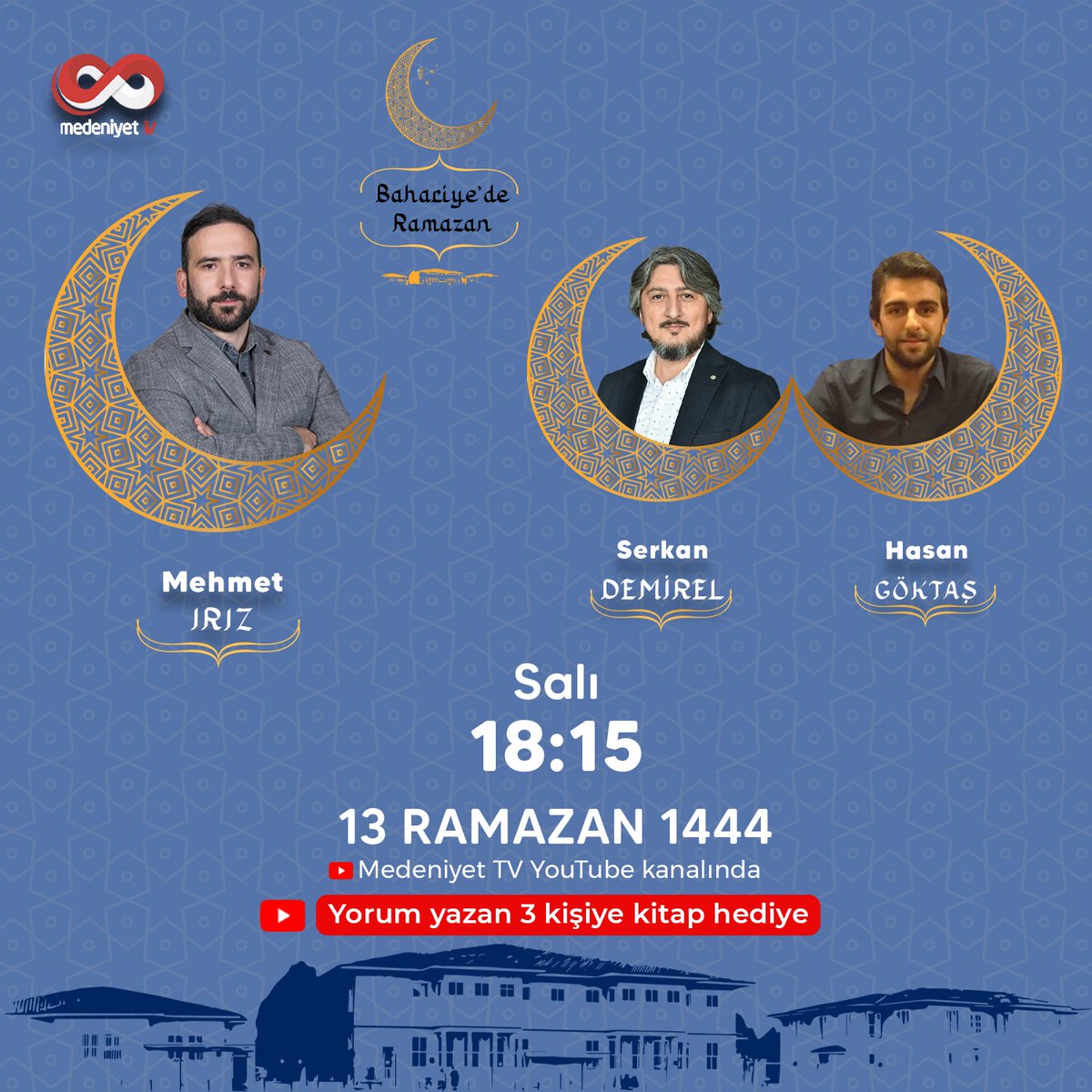 Bahariye'de Ramazan programında Mehmet IRIZ, Hareket Spor Kulübü Bşk. Serkan Demirel ve Bşk. Yrd. Hasan Göktaş'ı ağırlıyor.
"Sporun İyileştirici Gücü" konulu söyleşiye davetlisiniz...
04 Nisan Salı günü (bugün) saat 18.15'te Medeniyet TV YouTube kanalında.
youtube.com/MEDENIYETTV