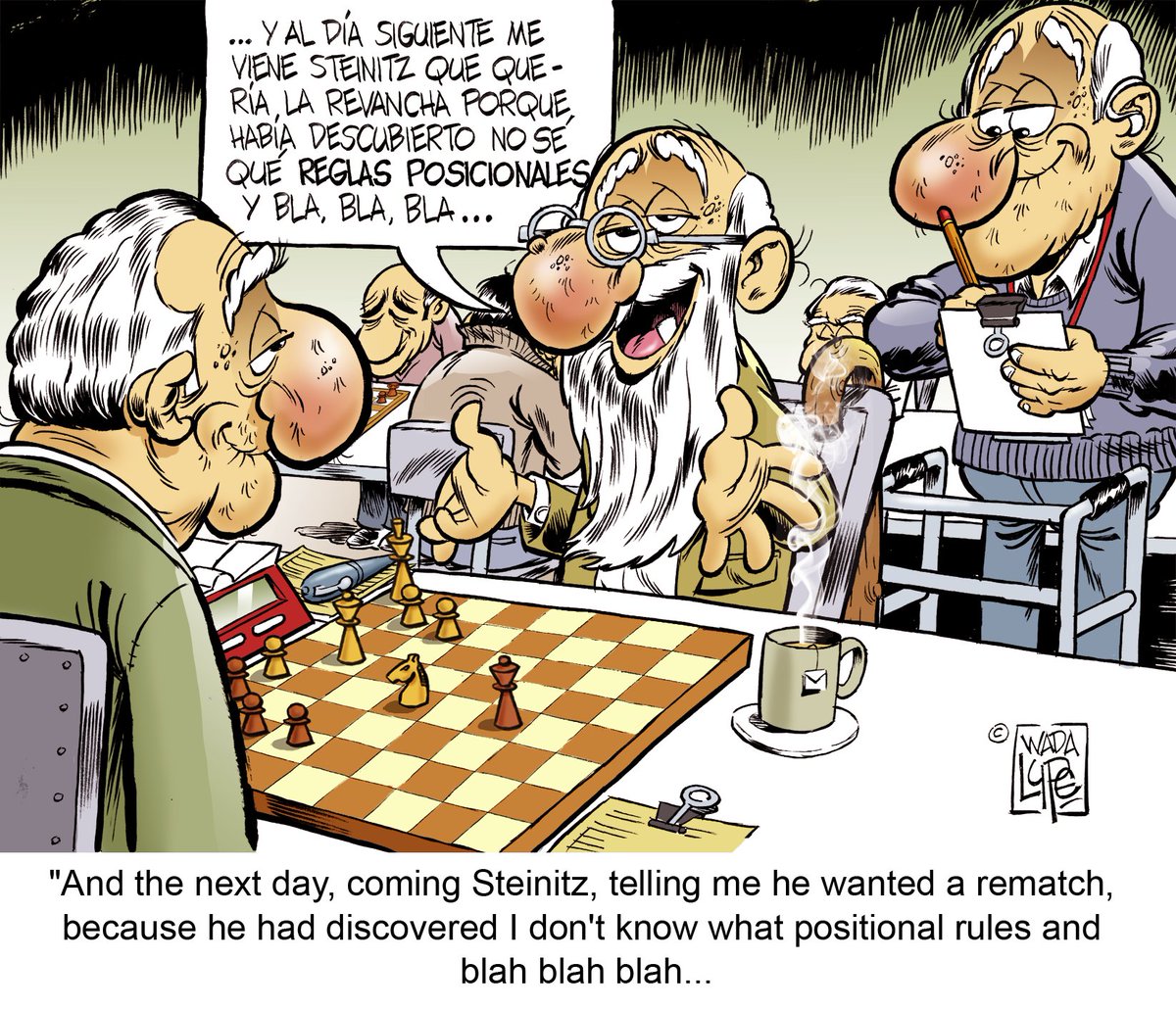 AjedrezConHumor's tweet image. Torneo de veteranos +90 / Chess veterans torunament +90

#chess #ajedrez #viñeta #humor #cartoon #dibujo #drawing #humorgráfico #chesstraining #check #pawn #chessgame #chessplayers #match #gm #chesstournament #torneo #steinitz