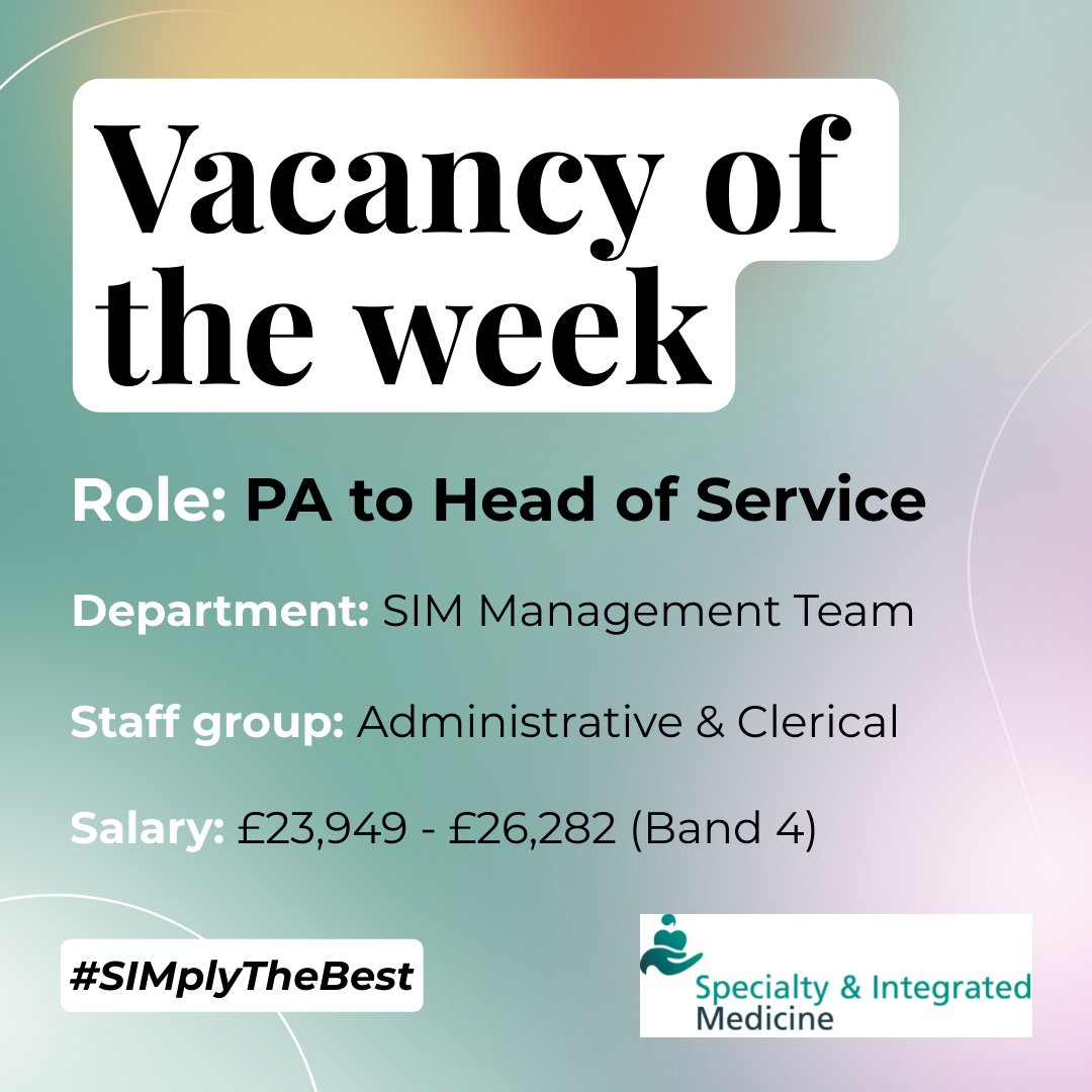 LTHT Specialty & Integrated Medicine (@ltht_sim) on Twitter photo This week we're recruiting for a management team PA at <a href="/LeedsHospitals/">Leeds Teaching Hospitals</a>. 🗓️
Candidates should have excellent organisational skills; plus great communication, digital and written ability. Some HR knowledge would be a bonus too!
Apply by 18 April: beta.jobs.nhs.uk/candidate/joba…
#nhsjobs This week we're recruiting for a management team PA at <a href="/LeedsHospitals/">Leeds Teaching Hospitals</a>. 🗓️
Candidates should have excellent organisational skills; plus great communication, digital and written ability. Some HR knowledge would be a bonus too!
Apply by 18 April: beta.jobs.nhs.uk/candidate/joba…
#nhsjobs