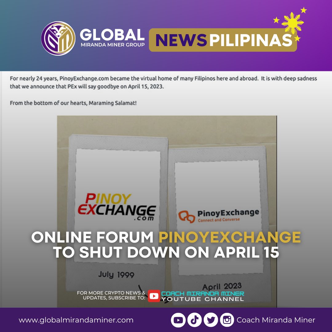 gmmg_official's tweet photo. ๐ฅบ After more than two decades (24 years), PinoyExchange is finally closing down. More commonly called PEx, it is home to many Filipinos in the early days of the Internet in the Philippines.
๐ Subscribe to our YT channel: https://t.co/0UMXTyKKWF
#GMMG #PinoyExchange https://t.co/dijRkdYWjO