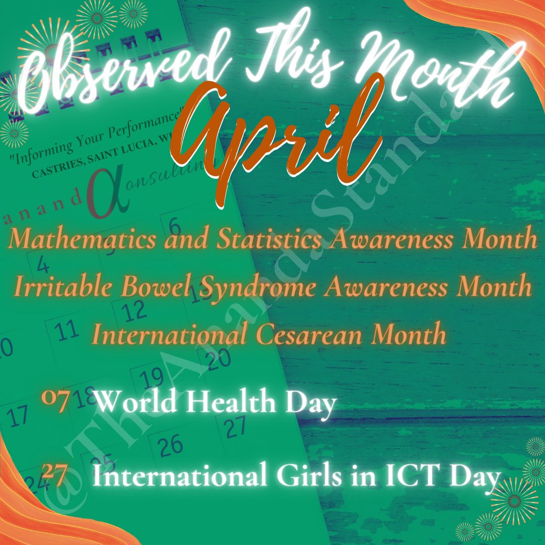 AnandaStandard's tweet photo. It's April!
#ObservedThisMonth #April2023 #AwarenessDays #SaintLucia #StLucia #ResearchAndDevelopment #DataManagement  #PerformanceManagement #EvaluatorLife #MonitoringAndEvaluation #BusinessIntelligence #CaribbeanBusiness https://t.co/OASJDX23yL