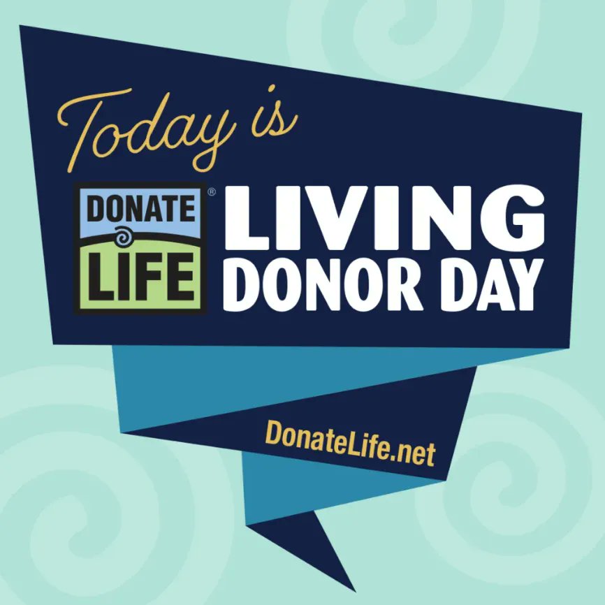 Today is Living Donor Day. #DonateLife #LivingDonorDay Won't you consider saving a life while you are still alive? Kidney and liver transplant candidates who are able to receive a living donor transplant can receive the best quality organ much sooner, often in less than a year.