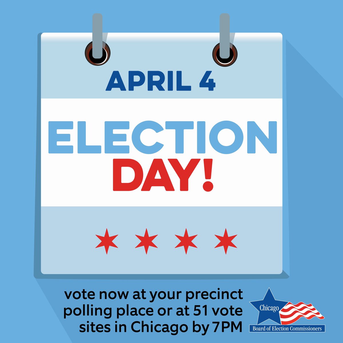 It’s Election Day in Chicago again! Vote now at your assigned precinct polling place or one of 51 vote centers today until 7:00pm! To find your voter info, go to: chicagoelections.gov/en/your-voter-… 🗳️