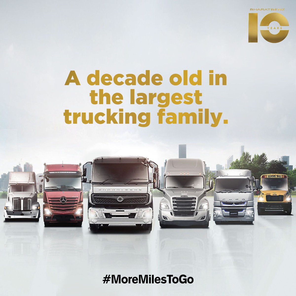 BharatBenz1's tweet photo. BharatBenz truck is part of the Daimler Truck legacy & it’s a matter of pride to be part of a system that is over 1,00,000 members strong! With over 40 production sites around the globe, the family does justice to the phrase, ‘A small world.’
#MoreMilesToGo #10YearsOfBharatBenz https://t.co/Q3JEPSLpfL