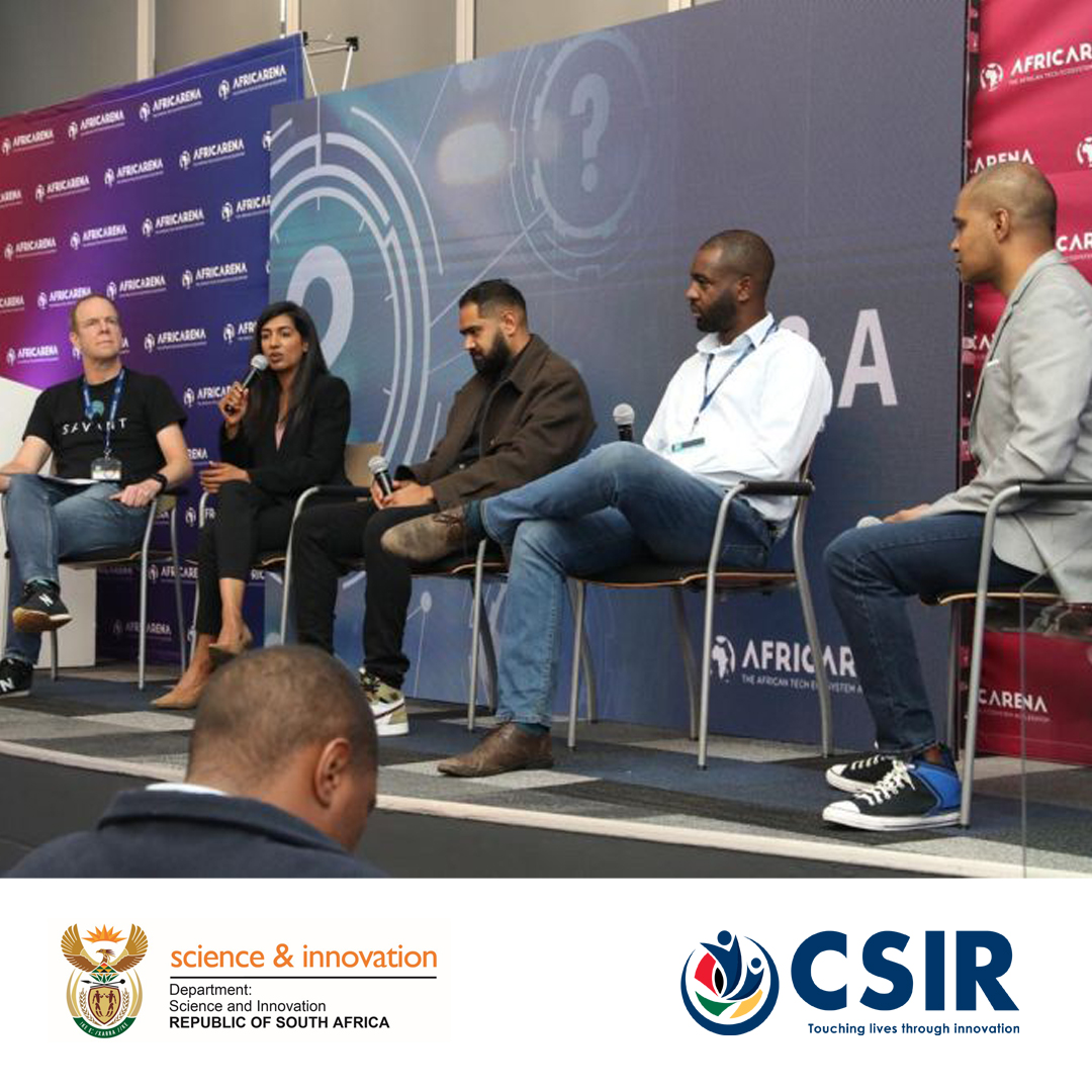 CSIR's tweet photo. Recently, #TeamCSIR #AR &amp; Extended Reality RGL Dr Reevana Balmahoon was part of a robust panel discussion at the #AfricaArena JHB Summit. Dr Balmahoon highlighted the alignment between #technology convergence at the CSIR to the world of #deeptech. https://t.co/kyGLk29vDk