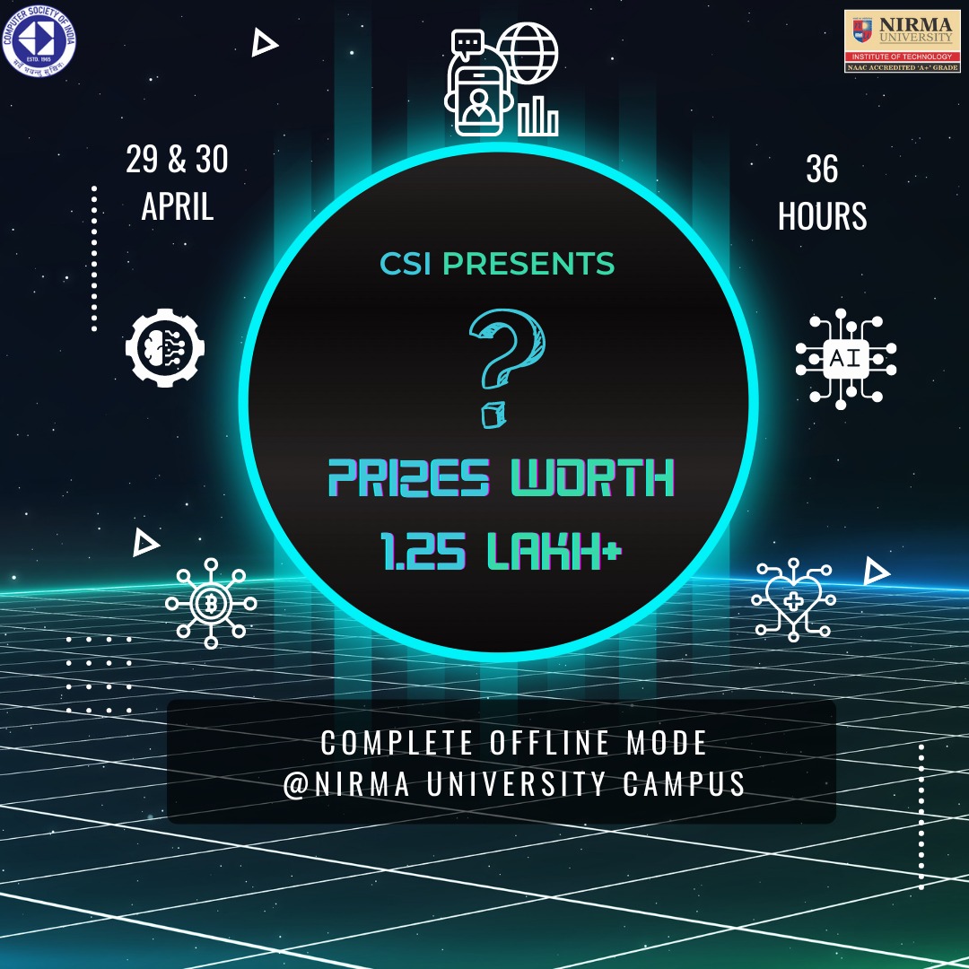 The biggest event by the Computer Society of India, Nirma University awaits you !!

Stay tuned !!

#csiitnu #nirmauniversity