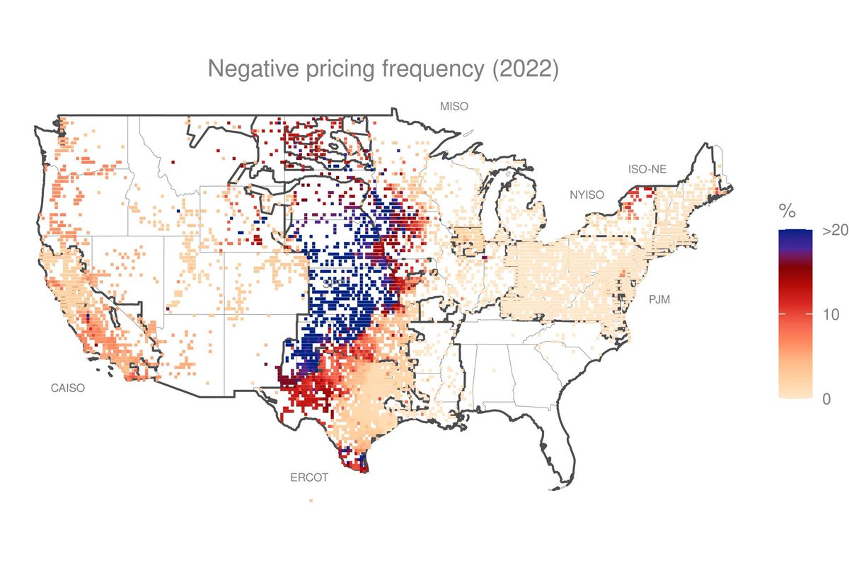 LionHirth's tweet photo. Frequence of negative wholesale power prices.

Yes, negative prices.

Does this mean energy is or will be for free? No. Well, yes. But only when and where wind/sun is abundant. https://t.co/FyBpeVJRZt
