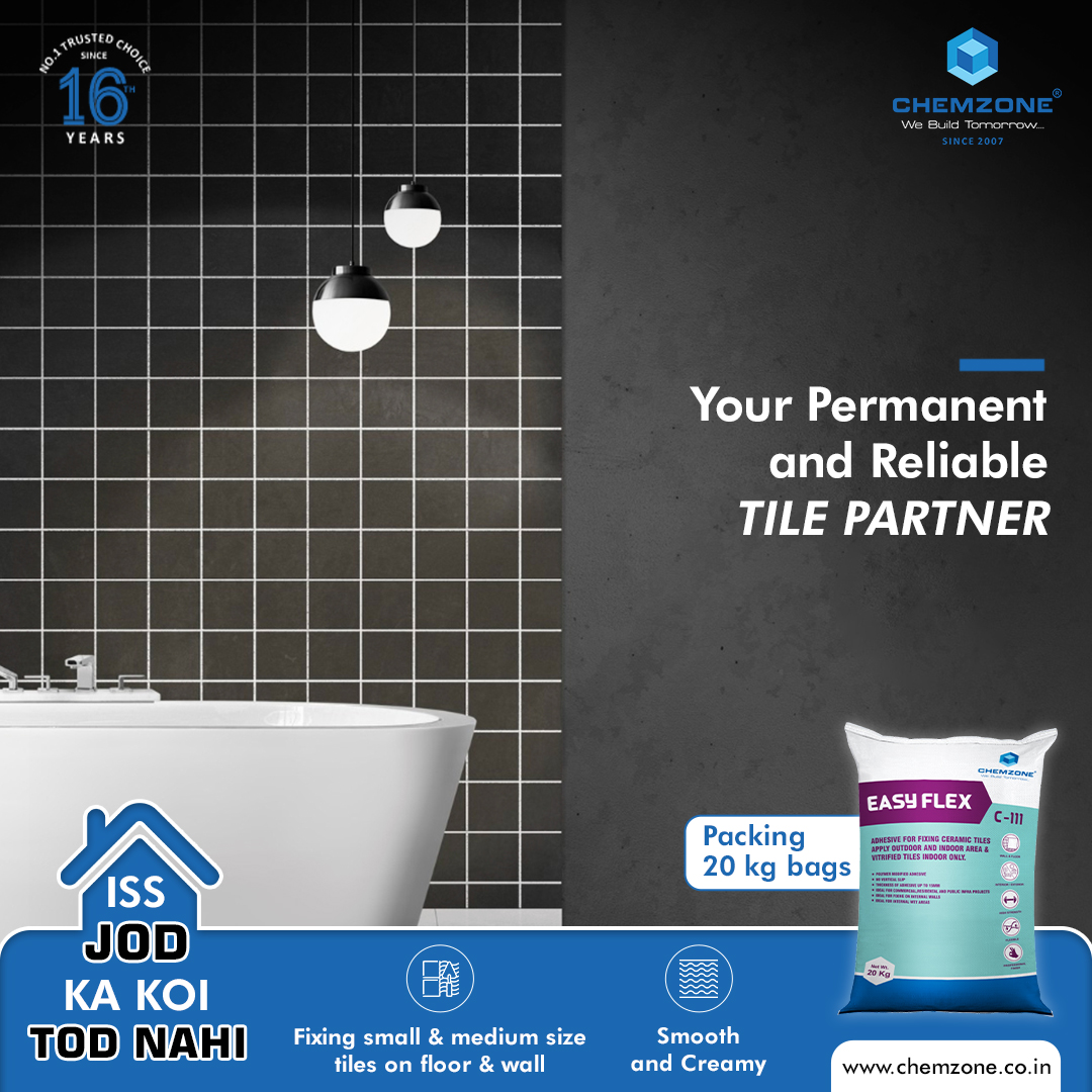 Chemzonee's tweet image. Your Permanent and Reliable Tile Partner
Chemzone’s Easy Flex C-111

#EASYFLEXC111 #EASYFLEX #ConstructionChemicals #ConstructionChemicalsManufacturer #ChemzoneIndia #TileAdhesive #stoneadhesive #TileStoneFloorSolutions #TileandStoneJointFilling #Tileandstonesolutions