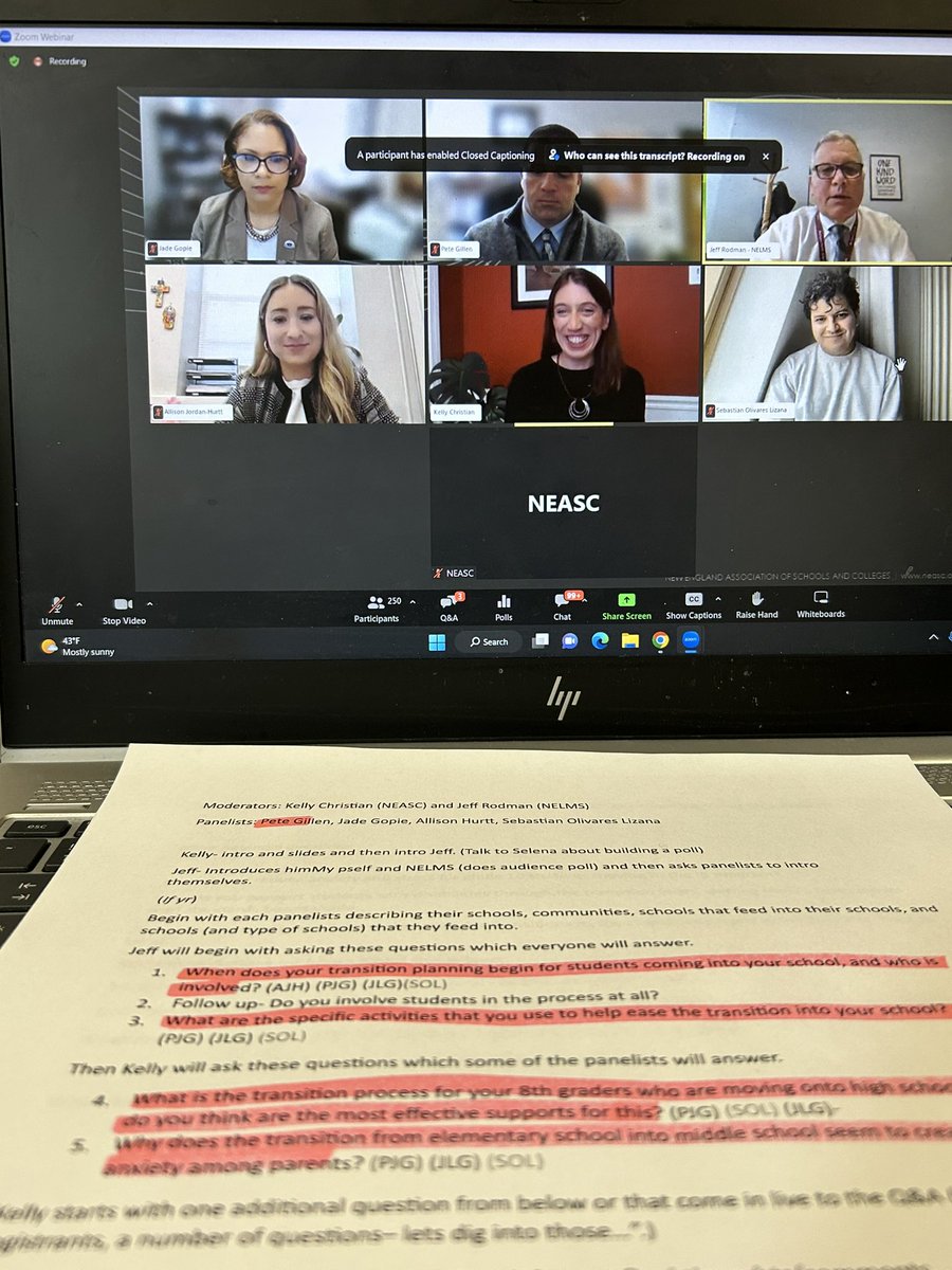 WSPSMiddle's tweet photo. Dr. Gillen was selected as a panelist for a forum out on by @neasc and @TheRealNELMS regarding student transitions from grades 5-6 and 8-9. Dr. G. presented to over 900 attendees from 66 countries as a part of #NEASCForum https://t.co/tRzDZwlHCq
