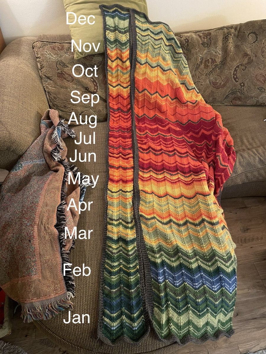 l_aprill's tweet photo. @MichelleObama I’ve made a temperature blanket (2021) and temperature scarves (2022 and working on another this year). I love having a project to work on one row each day and visualize the changing seasons. #TheLightWeCarry https://t.co/a2Sq4leids