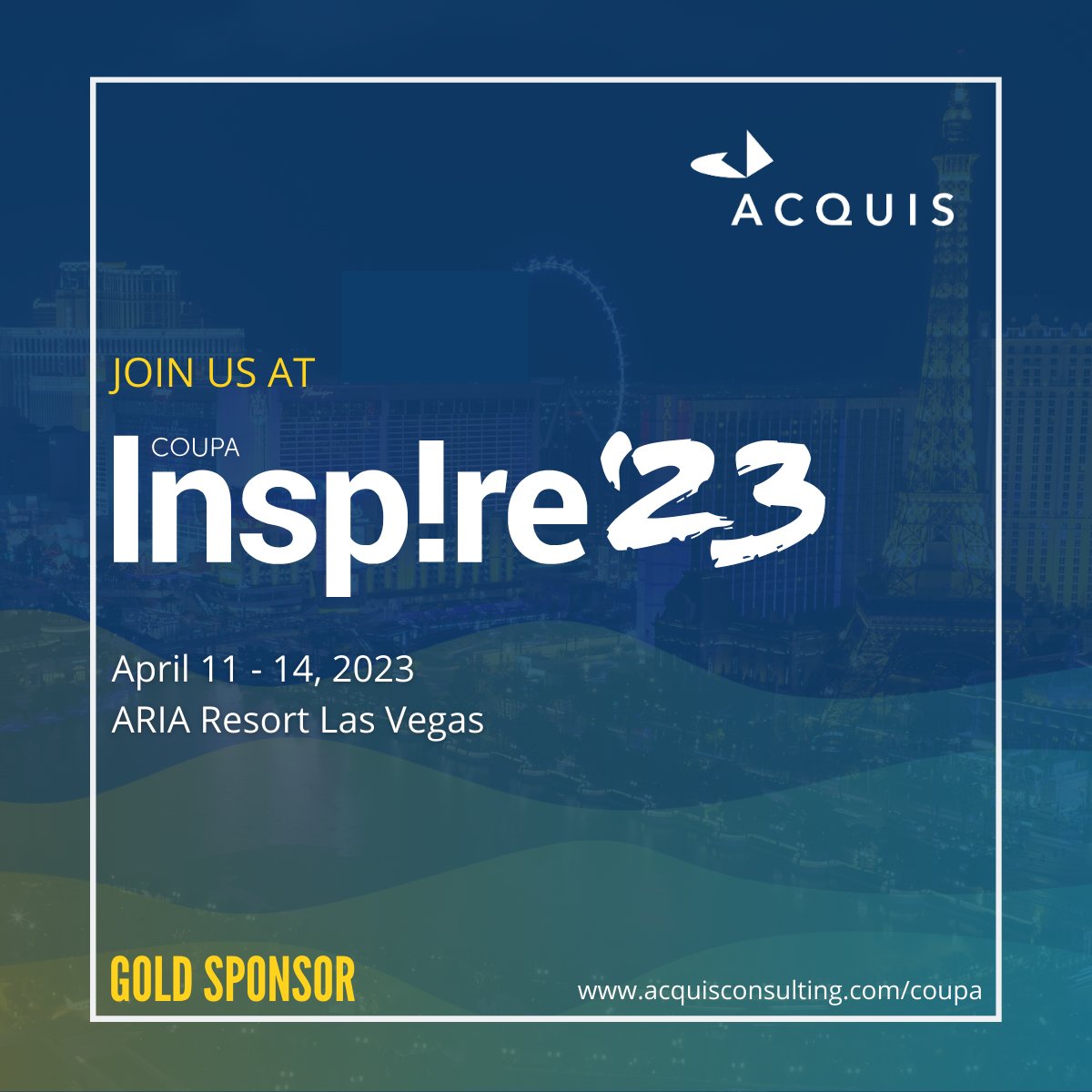 acquis's tweet photo. We are one week away from @Coupa Inspire Americas in Las Vegas, featuring 100+ learning opportunities and 3 days of networking with 1000s of invaluable connections. We are excited to be a Gold Sponsor at the event and we hope you can join us! https://t.co/q49oRxR5LW https://t.co/RxjIo6DYYj